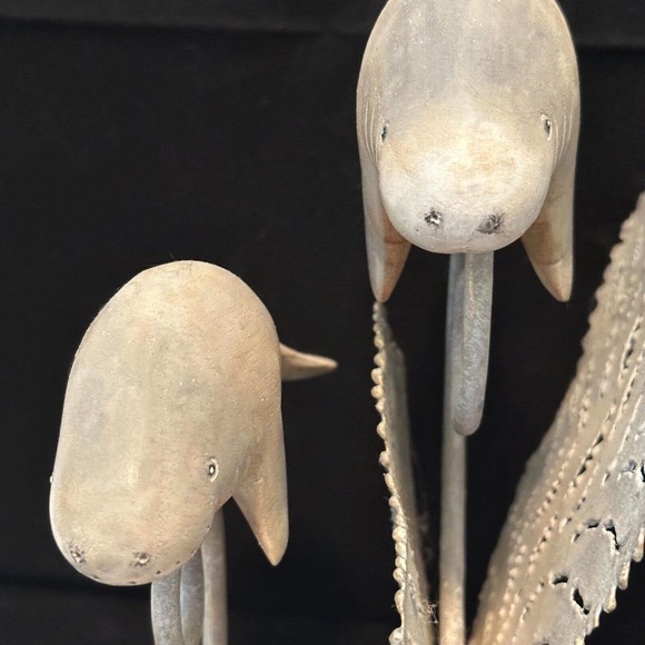 Coastal Decor "Wooden Manatee w/Metal accents on Stone base" Mixed Media - Picture 4 of 12